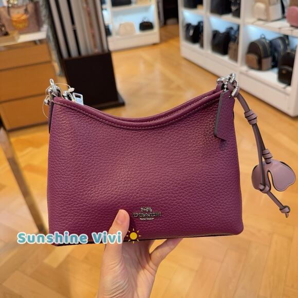 NWT Coach Small Laurel Shoulder Bag with Flower Charm CCF15 Plum/JasmiSi /Silver - Picture 1 of 5